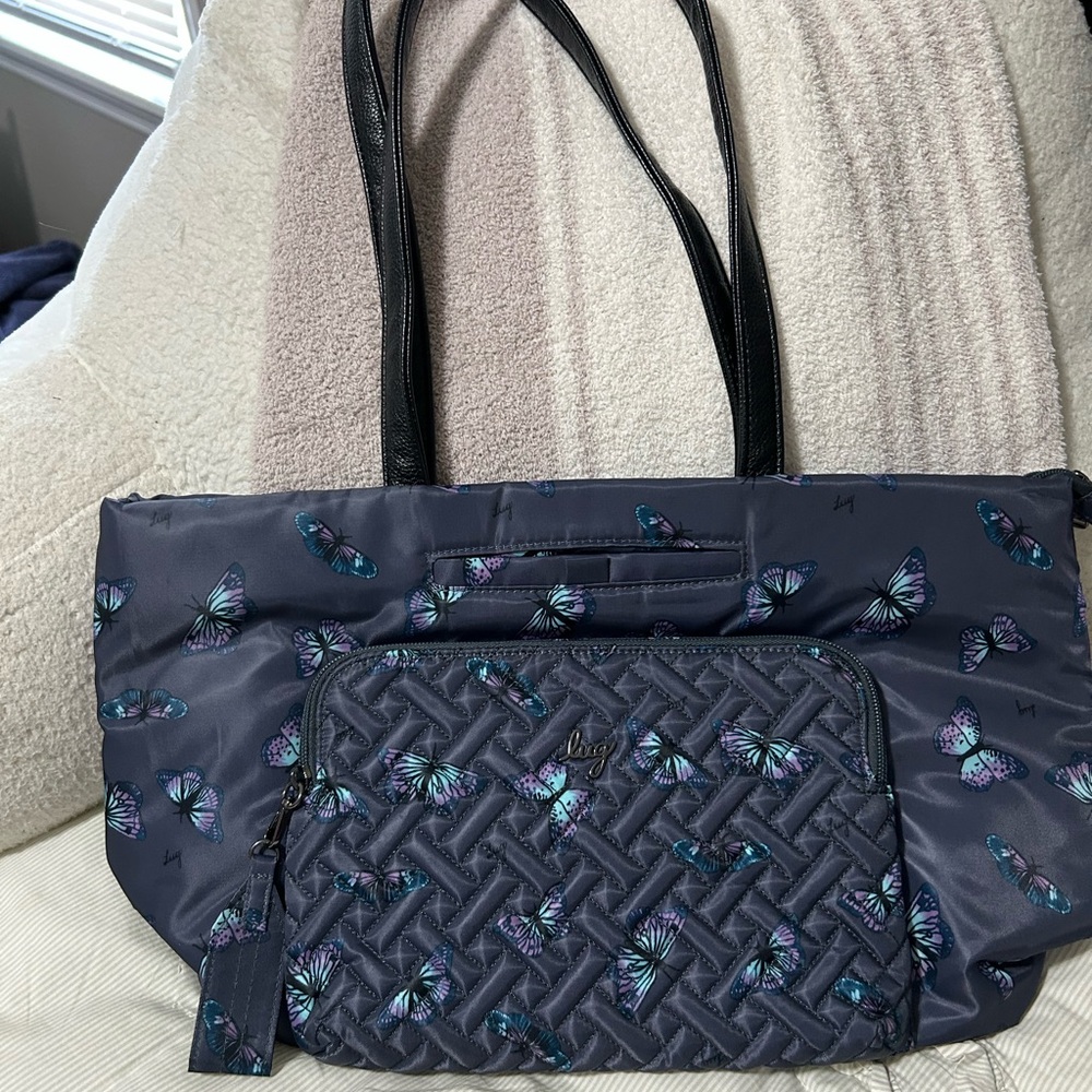 Lug Arpeggio Butterfly Gray print tote/work bag EUC